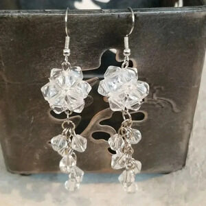 Hand Crafted Swingy Diva Clear Glass Bicone Beads Baroque Dangle Earrings